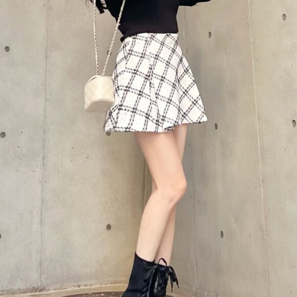 Diamond check pattern tweed flare mini skirt - Picture 4 of 6